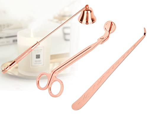 YURROAD Ciseaux Coupe Meche Bougie, 3 in 1 Candle Snuffer Set avec Eteignoir a Bougies, Coupe Mèche De Bougie et Wick Dipper, Candle Extinguisher, éteignoir Bougie, Coupe Meches Bougie Or Rose