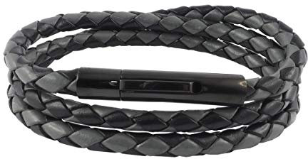 König Design Lederkette Lederband Leder-Armband 4 mm Herren Halskette Schwarz Grau 65 cm lang mit Hebeldruck-Verschluss Schwarz geflochten