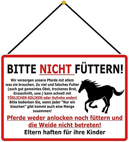 Blechschild 20x30cm gewölbt mit Kordel Bitte nicht füttern Warnschild Pferde Hinweis Deko Geschenk Schild