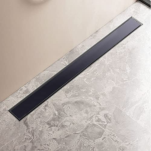 Caniveau de douche en acier inoxydable caniveau plat drain de plancher drain de douche-Verre de gouttière noir-80cm