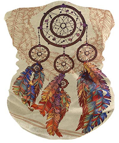 BIGJOKE Traumfänger, Ethno-Stil, Tribal-Federn, Boho, winddicht, UV-Schutz, Gesichtsmaske, Bandanas, Kopftuch, waschbar, Halstuch für Damen, Herren, Outdoor-Aktivitäten, Staub, Yoga