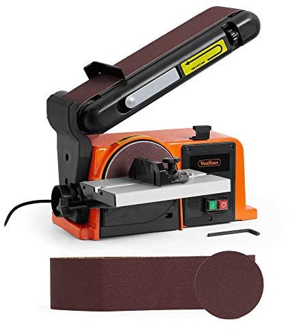 VonHaus Benchtop Belt & Disc Sander, 100mm x 915mm, with Cast Iron Base and Integrated Dust Port - Removable Table, Sanding Belt and Disc Included