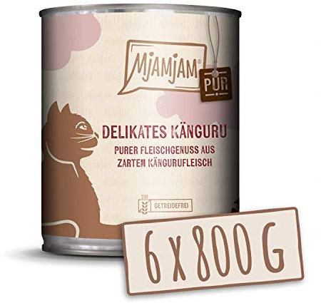 MjAMjAM - Premium Nassfutter für Katzen - purer Fleischgenuss - delikates Känguru pur, 6er Pack (6 x 800 g), getreidefrei mit extra viel Fleisch