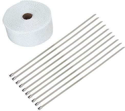 hitzeschutzband weiß,Abgaswärmeverpackung, 33 Fuß weiß, hochwärmeisolierend Abgasrohrwickelbandtuch für Auto-Motorräder