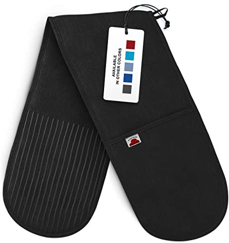 Big Red House Oven Gloves/Double Oven Mitt 480F Heat Resistant with Silicone Non-slip Design For Home Kitchen Baking/Extra Long Cotton Potholder/Black