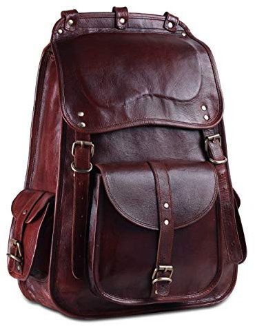Handmade World Vintage Full Grain 21 Inch Leather Laptop LARGE Backpack Casual Bookbag Daypack Camping Travel Rucksack Knapsack