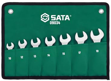 SATA ST09034 Ratschen Ringmaulschlüssel, Gabelringschlüssel, Gabelschlüssel, Schraubenschlüssel Set, Extra Kurz metrisch 10-19 mm 7 Tlg.