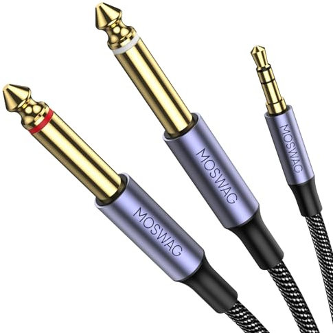 MOSWAG 3,5 mm 1/8 TRS a doble 6,35 mm 1/4 TS mono cable divisor en Y cable divisor 2 m cable divisor, cable de audio estéreo, compatible con altavoces multimedia y sistemas estéreo domésticos