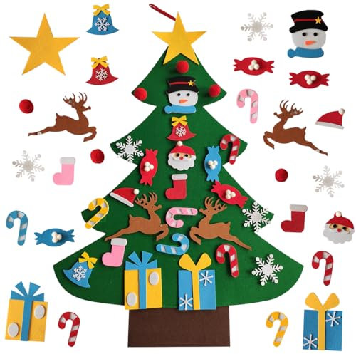 LUOHONG Albero Natale Feltro per Bambini, 26 Ornamenti Staccabili Regali di Natale di Nuovo Anno per Bambini, Decorazioni Natale per Pareti di Porte