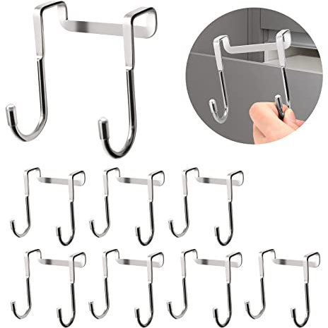 Tinfol Türhaken, 8 Stück, Handtuchhaken, Edelstahl, verstellbar, Doppelhaken für Küche, Schrank, Schrank, Schublade, Kleiderschrank, Büro (Silber)