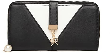 Miss Lulu Women Purse Tri Colour Look-V Long Wallet Clutch for Ladies PU Leather with Zipper Roomy Capacity