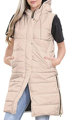 A2Z Ladies Gilet Oversized Hooded Quilted Gilet Padded Long Line Vest - Gilet 800 Stone 5XL
