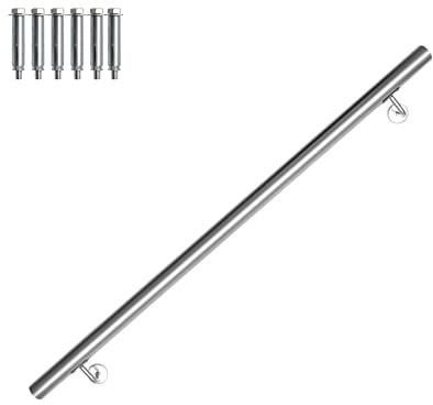 Vigevee Pasamanos de acero inoxidable, Barandilla Manos para escaleras, Baranda Montaje Soporte en Pared Barandilla Interior Exterior, Incluye soporte de pared y tapas de extremos, 110 cm