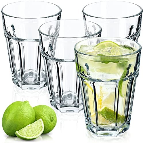 KADAX Lot de 4 verres à long drink en verre neutre/calcium lavables au lave-vaisselle, 365 ml, empilables, à cocktail, à eau, à café, à thé