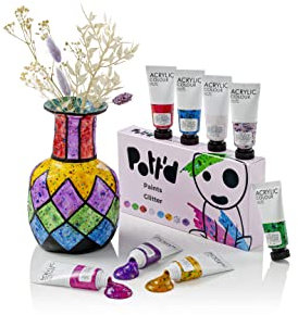 Pott'd™ Premium Acryl Töpferfarben, Malset, Töpferfarben-Set für lufttrockenen Ton - Glitzerfarben
