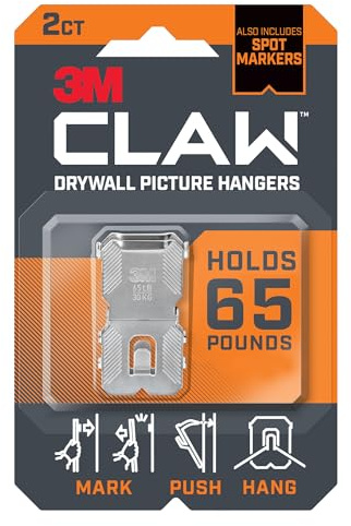 3M Claw Drywall Picture Hangers: 65 lb. with Temporary Spot Marker / 2-Pack (Silver)