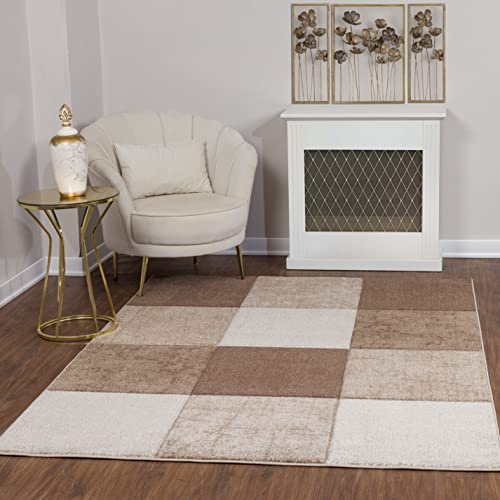 Livabliss Alfaro Boho Living Room Rug, Large 120 x 170 cm for Bedroom, Dining Room, Geometric Pattern, Scandinavian Modern in Brown, Beige, White