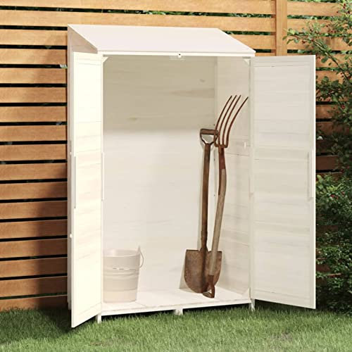 Keketa Gartenhaus Geräteschuppen aus Holz Gartenschrank Werkzeugschrank Geräteschrank Geräteschuppen für Garten Terrasse Balkon Weiß 102x52x174,5 cm Massivholz Tanne
