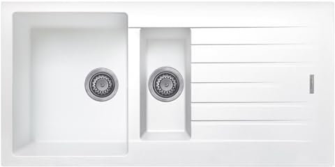 Liquida LG150WH 1.5 Bowl Granite Reversible Inset White Kitchen Sink with Waste