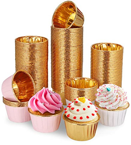Gold/Weiß/Roségold Cupcake - 68 x 40mm Muffinförmchen, Wasserdicht und Ölfest Backförmchen aus Papier und Aluminiumfolie für Heim oder Party - 150 Stücke