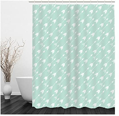 Shower Curtains for Bathroom Long, Decorative Shower Curtain Polyester Light Green White Arrow 180x200cm Bathtub Modern