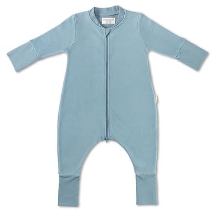 Hofbrucker Baby Schlafsack mit Füßen aus 100% Bio Baumwollfleece - Ganzjahres Schlafsack Babyschlafsack Frühling Herbst (Taubenblau, 86-92)