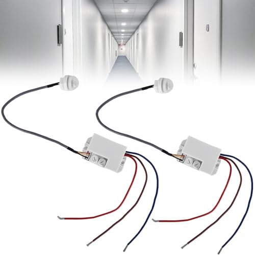 2 Stücke Mini Infrarot Bewegungsmelder: Reichweite 6m/120°, PIR Einbau Bewegungsmelder IP20 220V, Kleinstbauweise Sensor mit Dämmerungssensor Leuchtdauer einstellbar für Innen/Außenmontage, Weiß