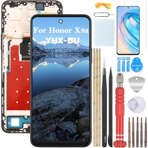 YHX-OU 6.7 Schwarz mit Rahmen Display für Honor X8a CRT-LX1 CRT-LX2 CRT-LX3 LCD Display Touchscreen Ersatz Bildschirm Glas Assembly mit Werkzeug + 1 Stück Schutzfolie
