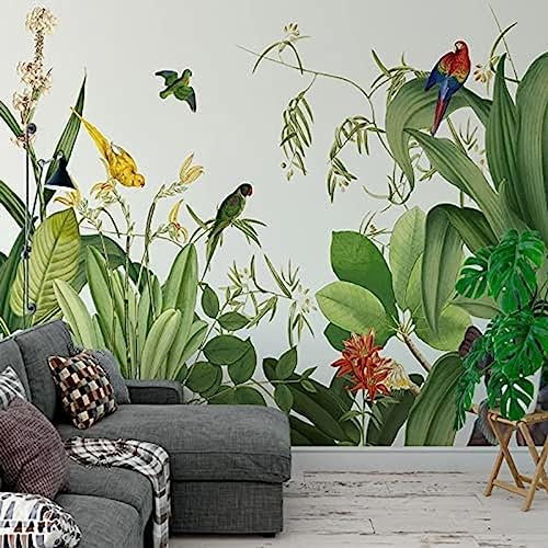 Foto Tropische Pflanzen Grün Blätter Blumen Vögel Stroh 3D Wandtapete Wohnzimmer Schlafzimmer Wanddekoration 3D Tapete Vlies Effekt Tv Die Fototapete Wandbild Wohnzimmer Schlafzimmer-250cm×170cm