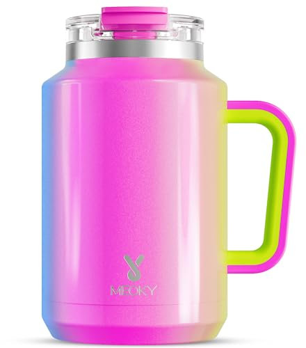 Meoky 40 oz Tumbler with Handle, Stainless Steel Vacuum Insulated Tumbler with Lid and Straw, Keeps Cold for 34 Hours, 100% Leak-proof, BPA-Free (Carnival)