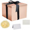 Gift Box Set, Rose Gold Gift Box with Lids Deep Gift Box with Ribbon 23x23x18cm Gift Box Shredded Tissue Paper Greeting Cards for Christmas Birthday Wedding Anniversary