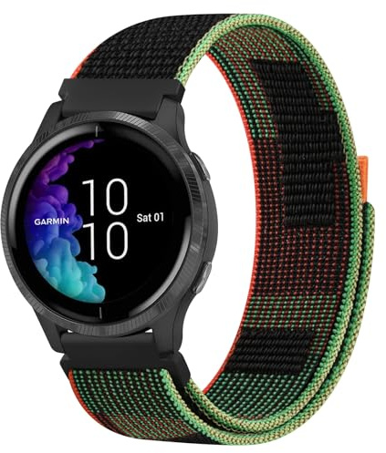 Nylon Strap Compatible With Garmin Venu Sq/Sq 2 Music/2 Plus, Vivoactive 3/3 Music, 20mm Adjustable Soft Replacement for Forerunner 55/645/245 (Colourful Green)