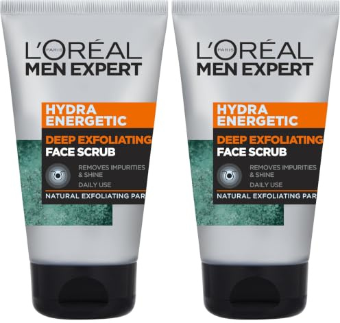 L'Oréal Men Expert Face Scrub, Hydra Energetic Deep Exfoliating Face Wash for Men 100 ml (Pack of 2)