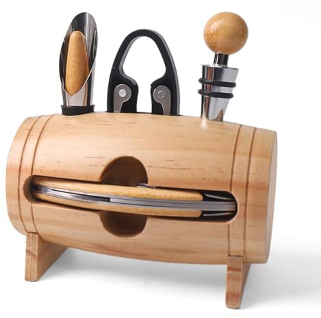 ZBPASL Forme de Tonneau de Vin Tire-bouchon de vin, Ouvre Bouteille, ensembles de sommelier avec ouvre-bouteille, Ensemble d'accessoires pour Le vin (Wood)