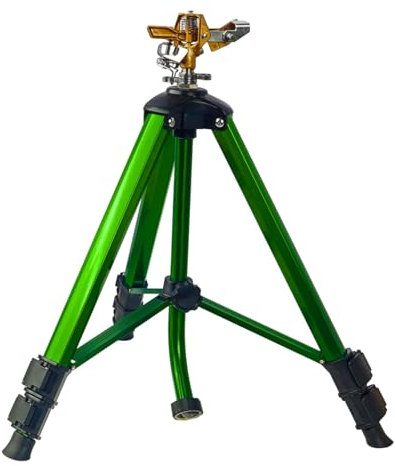 LIULO TOOL Impact Sprinkler on Tripod Base, Tripod Sprinklers with Brass Head, 360 Degree Large Area Irrigation with Extension Legs Flip Locks, Heavy Duty 3/4 Connector for Lawn Yard Garden