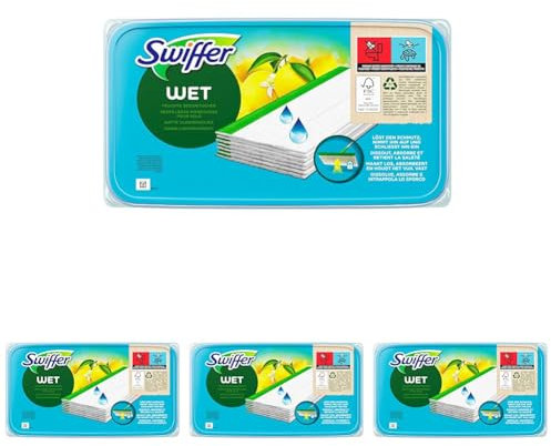 Swiffer Lingettes Humides Pour Sol, 10 Lingettes Nettoyantes, Attrape-Poussière, Nettoie En Profondeur Et Retient La Saleté, Élimine Jusqu'a 99.9% Des Bactéries (Lot de 4)