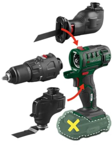 Playtive Parkside 20V Cordless 3in1 Multi Function Combi Tool Drill Sabre Saw Sander,3-in-1: Drill, Sabre Saw and Multi-Tool Withouth Battery and Charger