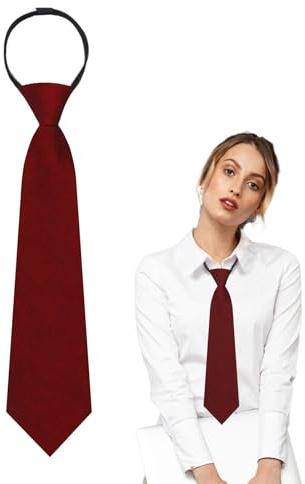 Luckyvestir Damen-Krawatte, vorgebunden, schwarz/rot, verstellbarer Reißverschluss, Damenkrawatte, Burgunderrot (Breite 8 cm), 14.96 x 2.17