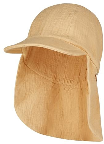Sterntaler Schirmmütze Nacken Musselin - Unisex Mütze aus Baumwoll Musselin (Bio) - UV-Schutz 50+ Sonnenhut mit Nackenschutz - Baby- und Kinder Sommer Kopfbedeckung - Sand, Größe 53