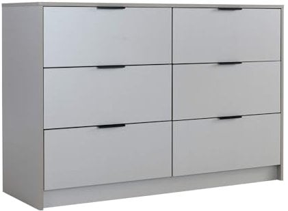 Home Source Bedroom Chest of Drawers Clothing Storage Cabinet, 6 Drawers, Grey