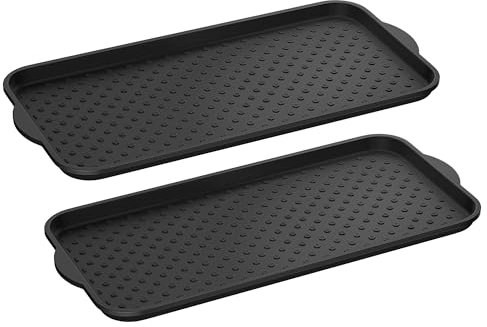 SONGMICS Schuhabtropfschale 2er Set, Schuhablage, Schuhwanne für 3 Paar Schuhe, 36,5 x 74,2 x 3,2 cm, mit erhöhtem Rand, Griffen, Pflanzschale Kunststoff, für Herbst, Winter, schwarz LPC041B01