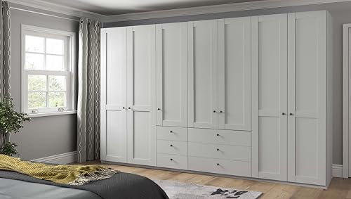 WIEMANN Drehtürenschrank mit 6 Schubkästen, Landhausstil Kleiderschrank 350cm breit, Weiß, Höhe 216cm, Marlow