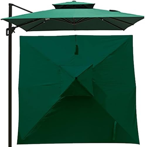 WPJBDS 10x10ft/3x3m Patio Umbrella Replacement Canopy Square Cantilever Umbrella Replacement Cover 2-Tier Top Cover Outdoor Market Patio Umbrella Canopy Cover(Color:Green)