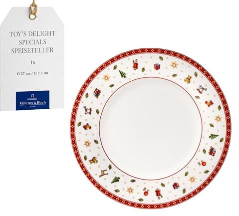 Villeroy & Boch – Toy's Delight Specials Speiseteller Rot und Weiß, Spülmaschinenfest, Mikrowellensicher, Teller, Geschirr, Essteller, Weihnachtsgeschirr Toys, Premium Porzellan
