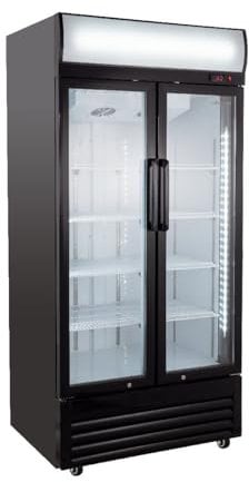 GastroHero Getränkekühlschrank ECO 630 mit Leuchtaufsatz und Klapptüren Gastronomiebedarf