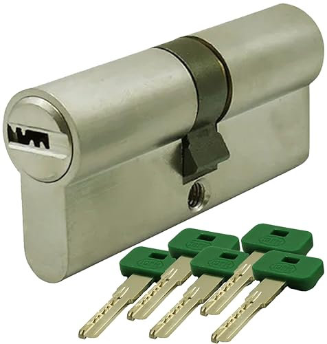 Serratura a cilindro europeo da 92 mm, per porta di sicurezza, con corpo in ottone cromato e finitura satinata (41 mm/51 mm)