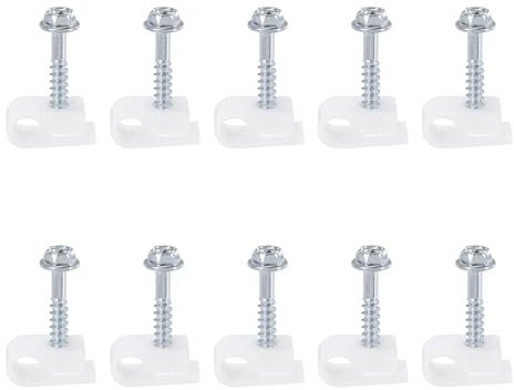 sourcing map 10pcs Single Coaxial Cable Clips 1/4 (6mm) Screw Clip Electrical Wire Cable Holder Plastic Wire Clamps for Cords Management, White