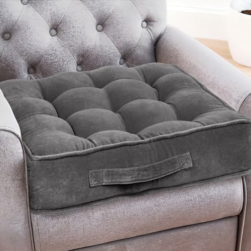 Casabella Booster Cushion-Armchair Booster Cushion Large Bolster Seat Dining Chair 50x50+10cm Thick Floor Cushions, Pregnancy & Post-Operative Adults Chair Bolster Cushions Seat, Car Seat Sofa-Grey