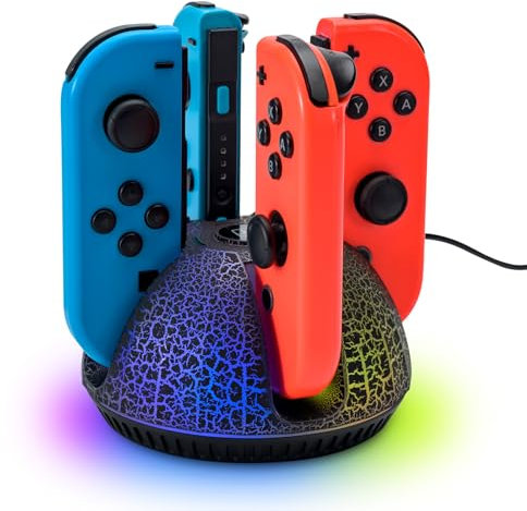 Controller Charger for Nintendo Switch Joy Con, Switch Charging Dock for 4 Joycon Controllers, Charging Station Compatible with Switch OLED Accessories with Color Light and Charging Cable