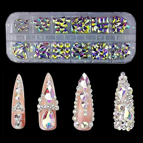 Cristales para Uñas en 6 Tamaños, AB Diamantes De Imitación De Cristal Del Arte Del Clavo, Diamantes De Imitación 1400 Piezas, Un regalo para una niña
